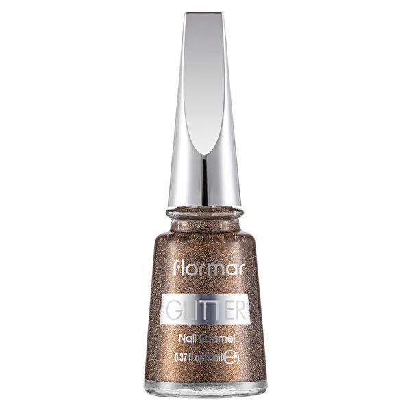Flormar Glitter Nail Polish - Golden Orchid FGL40, Shiny Nail Enamel for Creative Nail Art Designs