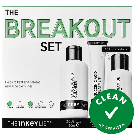 The Breakout Set: Skincare for Acne-Prone Skin | Salicylic & Succinic Acid, Niacinamide | Clear Pores, Oil Control, Blemish & Blackhead Treatment, Cruelty-Free