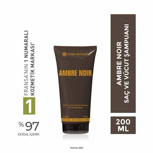 Ambre Noir Men's Shampoo for Hair and Body - Woody Fragrance, Masculine Scent