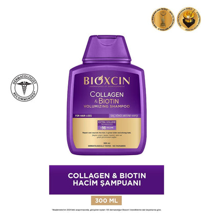Bioxcin Collagen & Biotin Volume Shampoo - Strengthens & Volumizes Hair, Hypoallergenic, Paraben-Free