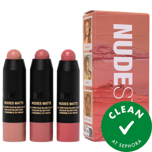 Huda Beauty Mini Pink Nude Blush 3 PC Kit - Vegan, Gluten-Free, Cruelty-Free Makeup Set for Natural to Bold Looks