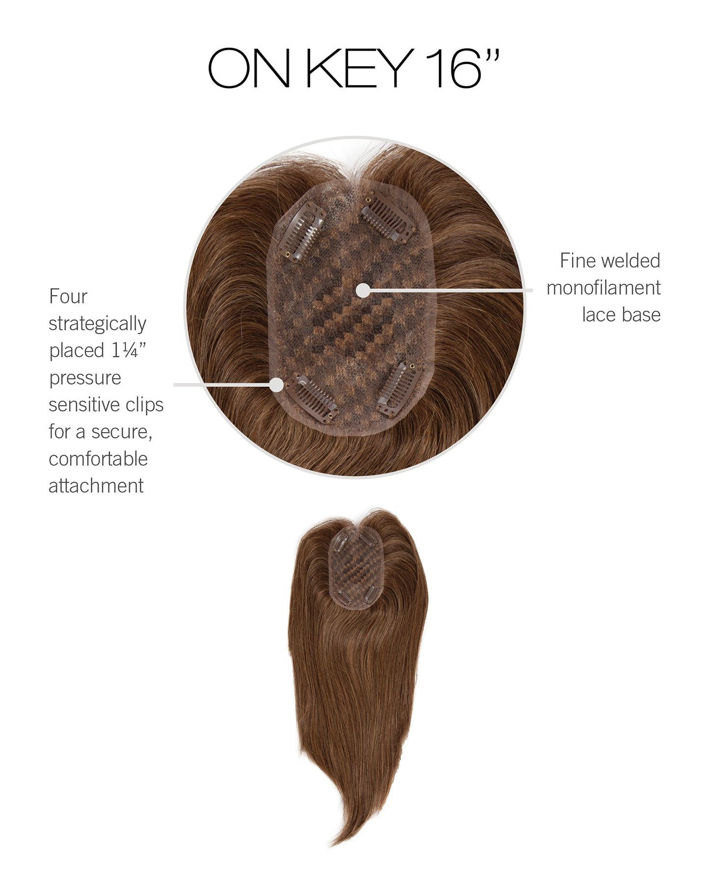 VIP Extensions On Key 16" Hair Topper R3HH Dark Brown Top Piece