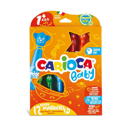 Carioca Teddy Jumbo Washable Markers for Toddlers - 12 Pack, Non-Toxic Art Supplies for Children Aged 1+