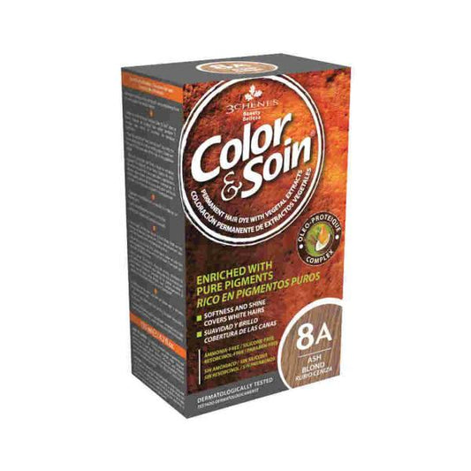 Color&Soin 8A Ash Blond Natural Hair Dye - Ammonia-Free, Paraben-Free, Plant-Based Hair Coloring