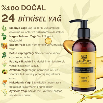 Ashley Joy Hair Care Oil - 100ml Botanical Blend for Damaged, Colored Hair - Moisturizing, Anti-Hair Loss & UV Protection