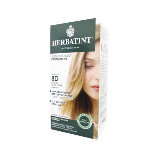 Herbatint 8D Blond Clair Dore: Light Golden Blonde Hair Dye - Natural Herbal Formula, Ammonia & Paraben Free for Sensitive Scalp, Grey Coverage