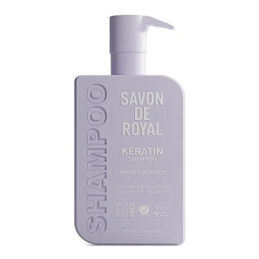 Savon De Royal Keratin Shampoo - SLS SLES Free, Vegan Shampoo for Damaged Hair - Smoothing, Shine & Frizz Control - 500ml