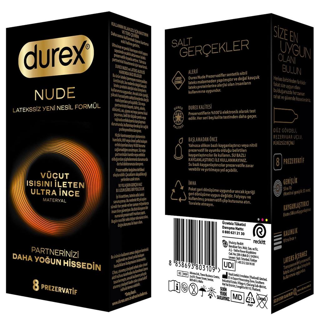 Durex Nude Ultra Thin Condoms for Natural Feeling 8-Pack