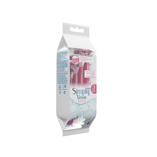 Gillette Venus Simply 3 Basic Disposable Razors for Women - Pack of 4, Convenient and Effective Shaving Solution