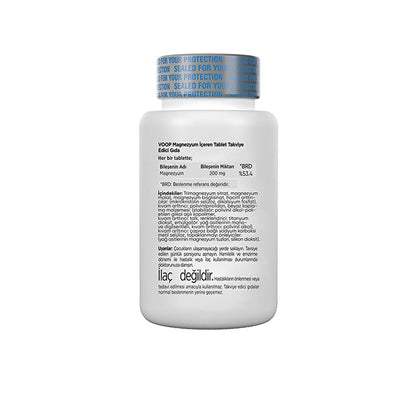 Voop Magnesium Supplement 200mg - Triple Magnesium Complex (Malate, Citrate, Bisglycinate) - 30 Tablets for Enhanced Absorption & Muscle Function
