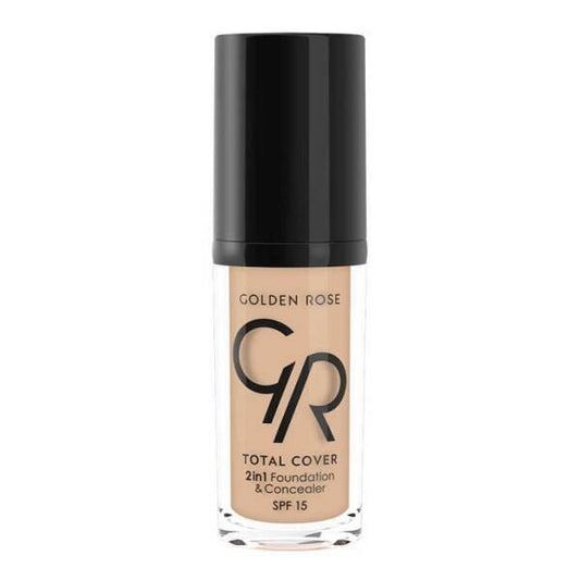 Golden Rose Total Cover 2 in 1 Foundation & Concealer - Oil-Free, SPF 15, Vitamin E - 30ml