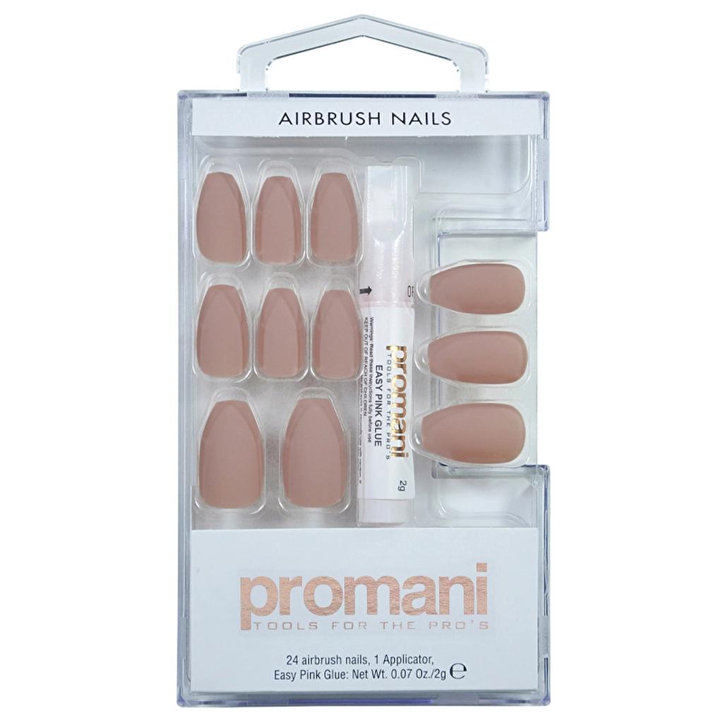 Promani Matte False Nail Kit Beige for Instant Manicure 24 pcs