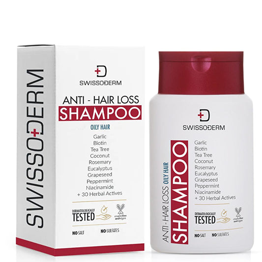 Swissoderm Anti-Hair Loss Shampoo for Oily Hair: Vegan & Cruelty-Free Treatment for Thinning Hair, Strengthens & Revitalizes - Dermatologist Tested