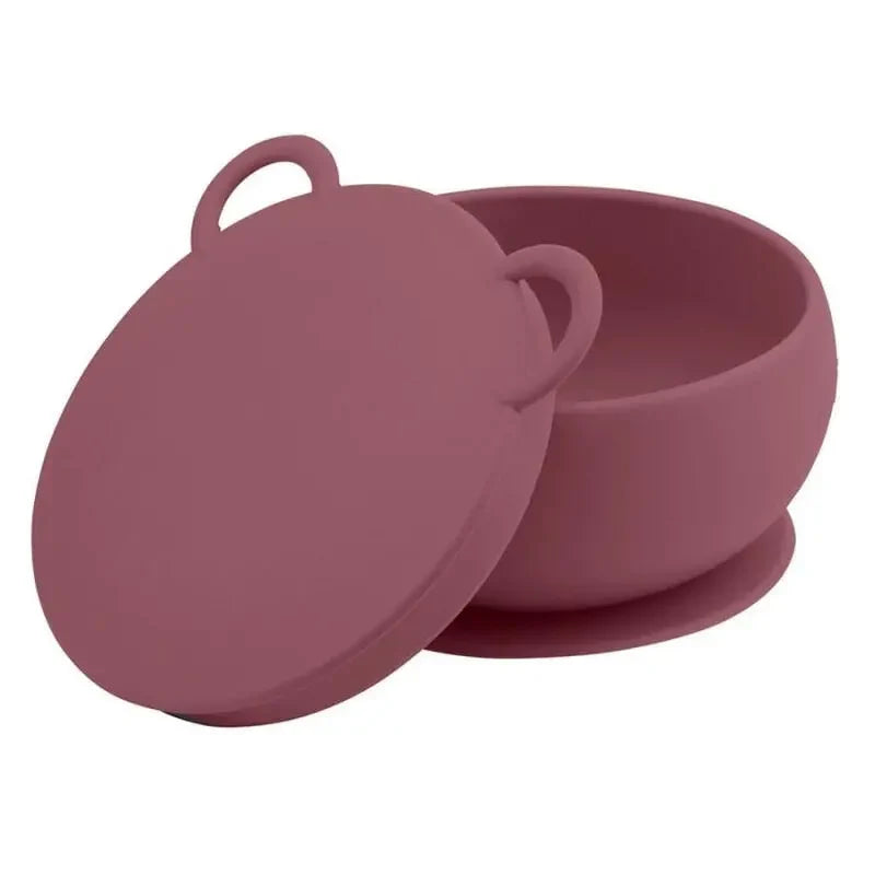 OiOi Silicone Suction Bowl with Lid in Velvet Rose