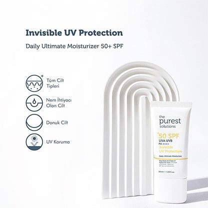 The Purest Solutions UV Protective Moisturizer SPF 50+ - Non-Greasy, Hydrating Sunscreen for Daily Use with Hyaluronic Acid & Shea Butter