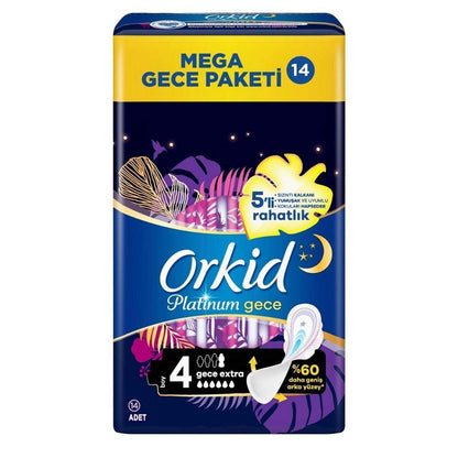 Orkid Platinum Night Extra Sanitary Pads with Wings 14 Count