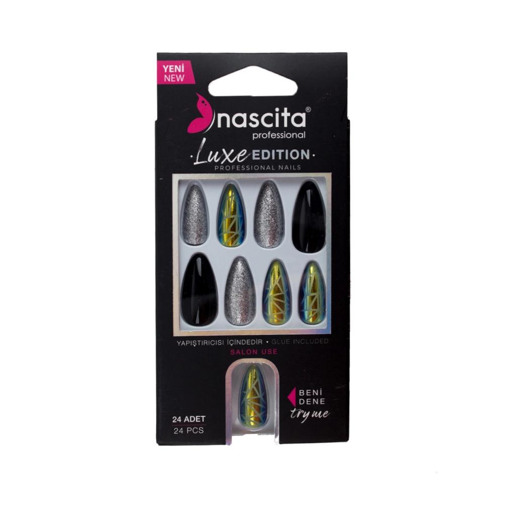 Nascita Luxe Edition Almond Silver Press-On Nails S281, 24 Pieces