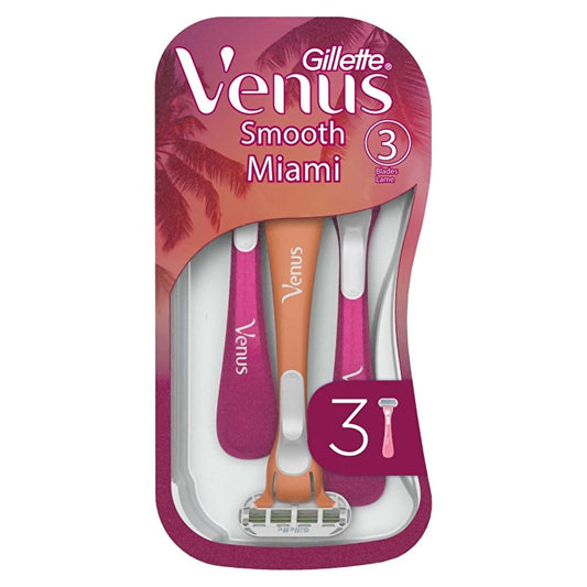 Gillette Venus Smooth Miami Disposable Razors for Women - 3-Blade Close Shave, Ergonomic Handle, and Smooth Skin