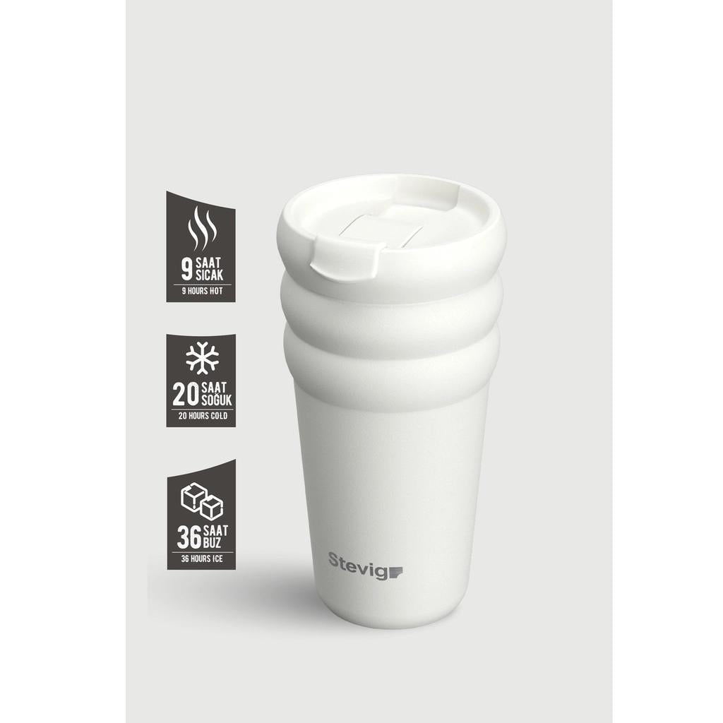 Stevig Bubble Stainless Steel Thermos in White Stone 600ml