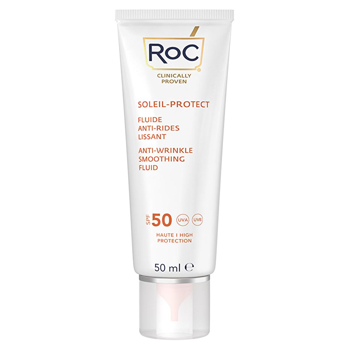RoC Anti-Wrinkle Sunscreen SPF50+ - Hyaluronic Acid Face Sunscreen for UVA UVB Protection & Youthful Skin | 50ml