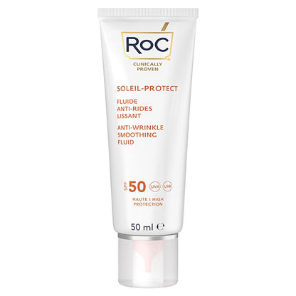 RoC Anti-Wrinkle Sunscreen SPF50+ - Hyaluronic Acid Face Sunscreen for UVA UVB Protection & Youthful Skin | 50ml