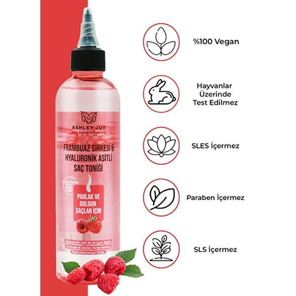 Ashley Joy Raspberry Hair Vinegar & Hyaluronic Acid Hair Tonic: Shine, Detangle & Hydrate - Natural Anti-Frizz, Moisturizing Hair Treatment (8.45 fl oz)