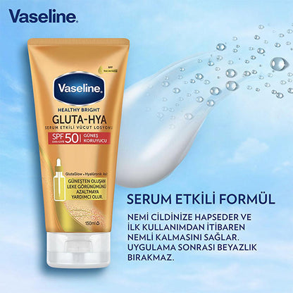 Vaseline Gluta-Hya SPF 50 Sunscreen Body Lotion: UVA/UVB Protection, Hydrating Hyaluronic Acid, Reduces Sunspots, Non-Greasy Formula