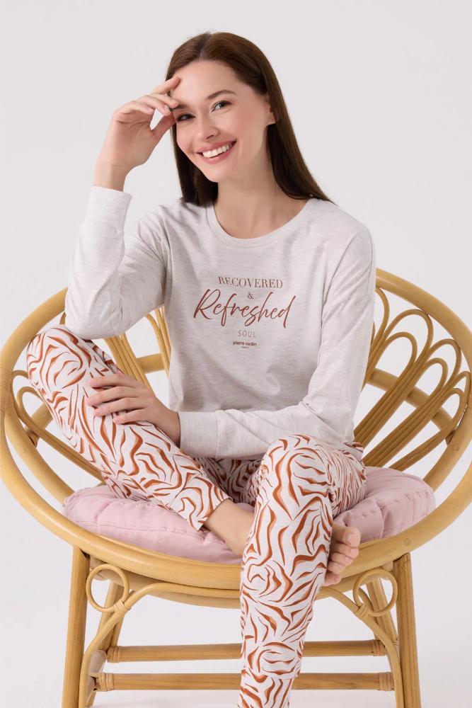 Pierre Cardin 8860-S Women's Long Sleeve Pajama Set Cream