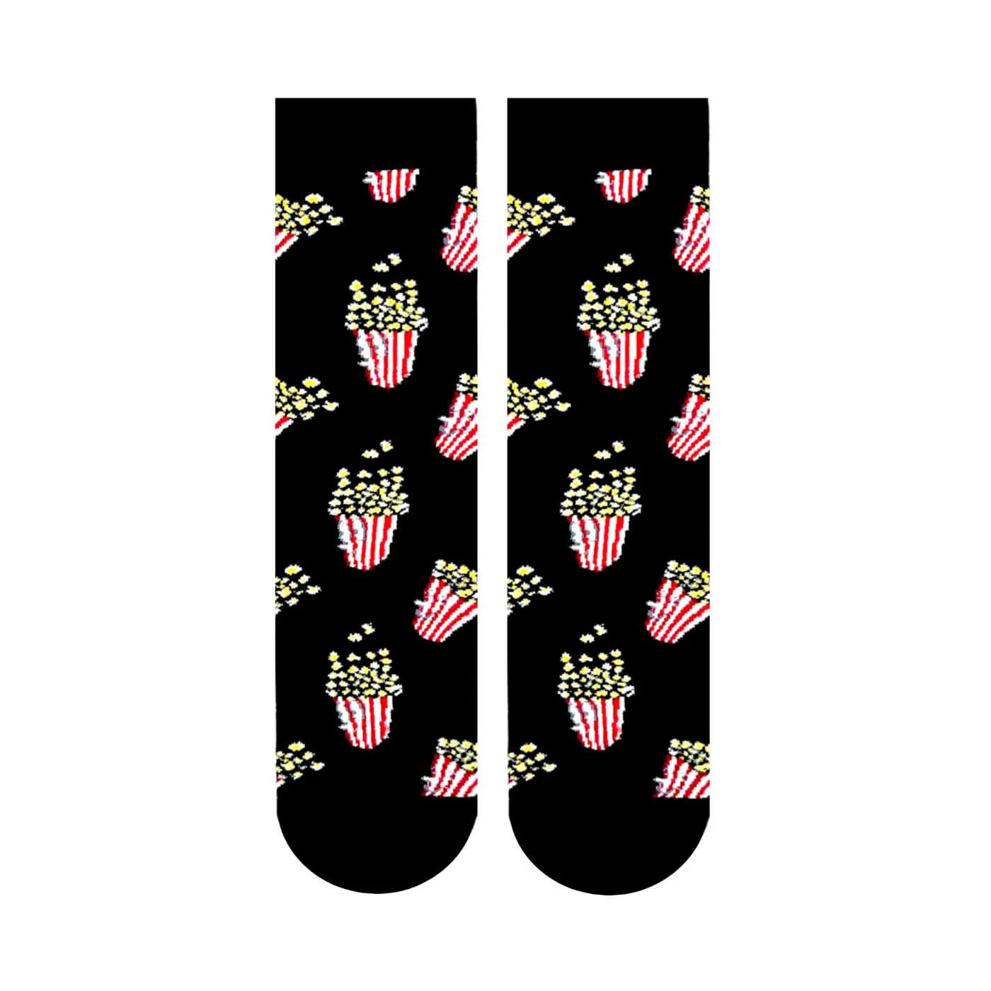 Carnaval Socks Popcorn Pattern Black Crew Socks - 1 Pair