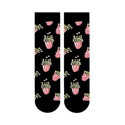 Carnaval Socks Popcorn Pattern Black Crew Socks - 1 Pair