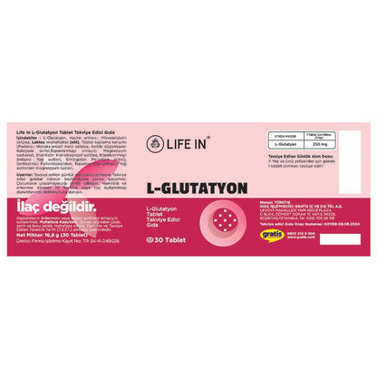 Life In L-Glutathione Dietary Supplement 30 Tablets