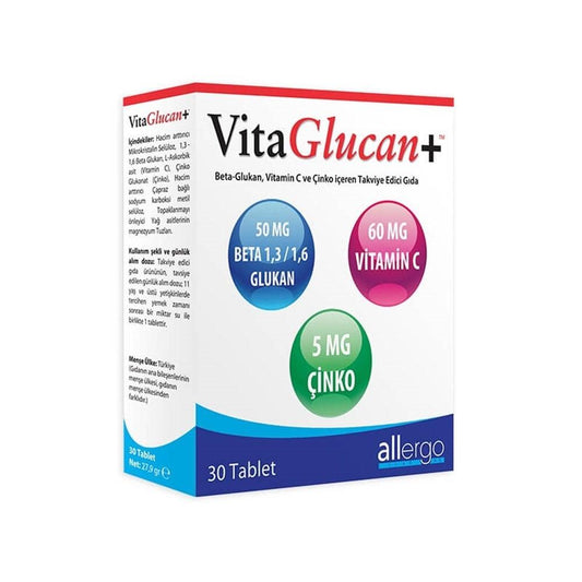 VitaGlucan Beta Glukan Supplement with Vitamin C & Zinc - Immune System Support, 30 Capsules