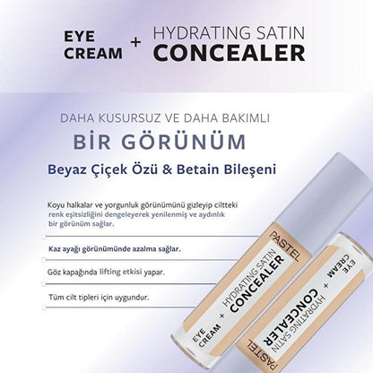 Pastel Makeup Eye Cream + Hydrating Concealer: Brighten, Cover Dark Circles & Hydrate - Long Lasting Satin Finish for Tired Eyes