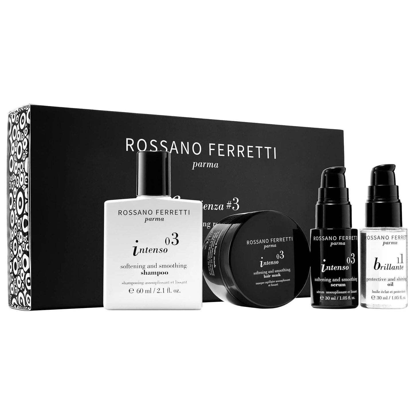 Rossano Ferretti Mini Intenso Smoothing Hair Care Set for Thick Hair - Vegan, Cruelty-Free, Hydrating Hair Serum, Shampoo, and Mask