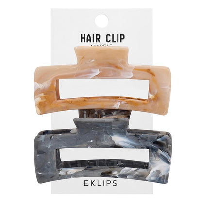 Eklips Marble Rectangular Hair Clips Set - Cream & Grey 2-Pack
