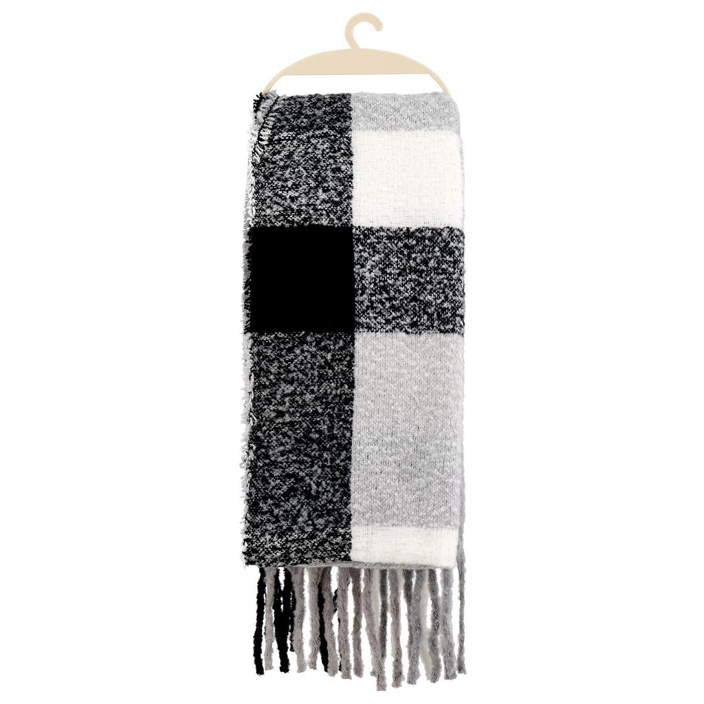 Eklips Black Grey Cream Plaid Scarf Cozy Winter Wrap