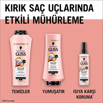 Gliss Split Hair Miracle Hair Repair Serum - 200ml, Nourishes & Repairs Damaged Hair with Ionic Complex & Grape Seed Oil