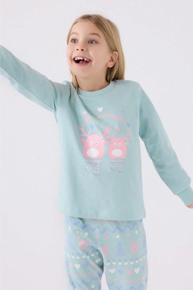 Roly Poly Girls Long Pajama Set Soft Cotton Blend Water Green