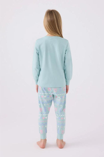 Roly Poly Girls Long Pajama Set Soft Cotton Blend Water Green