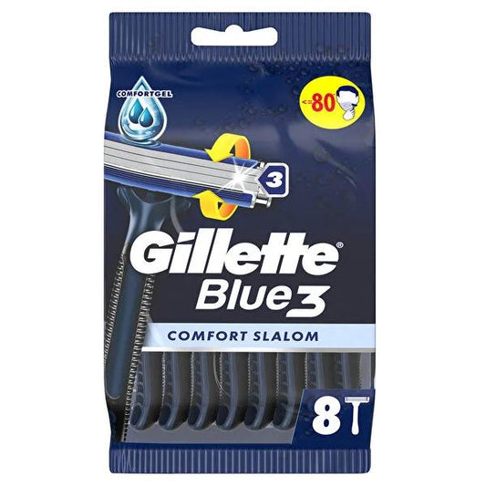 Gillette Blue3 Disposable Razor Blades for Men - 8 Pack, Advanced Lubricating Strip, Pivoting Head for Comfortable Shaving