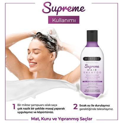 Morfose Supreme Hair Shampoo - Nourishing Formula for Dry, Damaged Hair - Biotin & Vegan Collagen - Strengthens, Moisturizes & Adds Shine (10.14 fl oz)