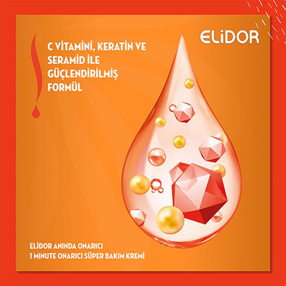 Elidor Instant Repair Hair Care Cream - 1 Minute Repair, Enriched with C Vitamin, Keratin, and Ceramide - Anti-Frizz Hair Cream for Damaged Hair