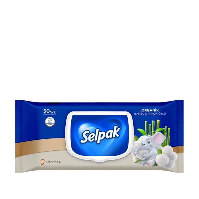 Selpak Organic Bamboo & Cotton Wet Wipes for Gentle Cleansing 50 Count