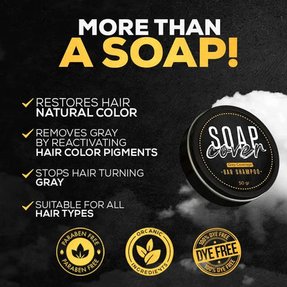 SoapCover, Gray Hair Coverage Soap, Hair Darkening Compressed Soap Bar, 1.7 Oz with Scalp Massager Hair Brush