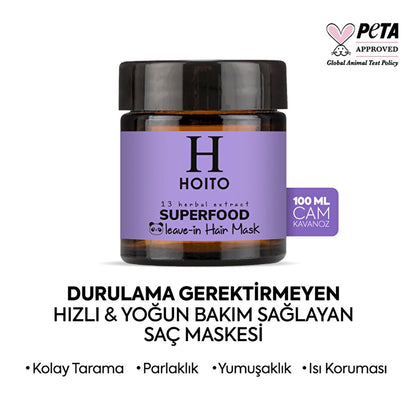Hoito Superfood Leave-In Hair Mask: Repair, Protect & Detangle Damaged Hair - Anti-Frizz, Heat & Color Safe Treatment (3.38 fl oz)