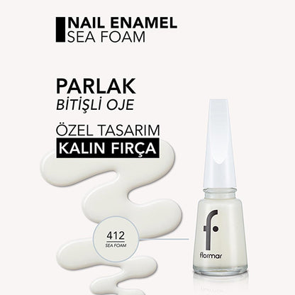 Flormar Nail Enamel - Long-Lasting, Nourishing Nail Polish with Magnesium & Calcium - 412 Sea Foam