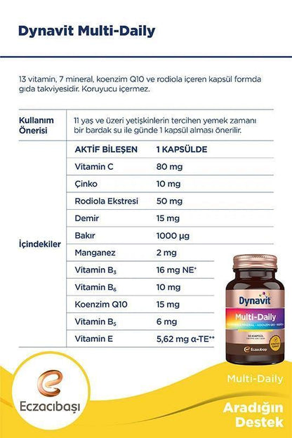 Dynavit Multivitamin with Koenzim Q10 and Rhodiola - 30 Capsules