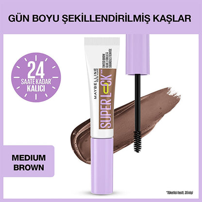 Maybelline Super Lock Medium Brown Brow Glue: 24H Lamination Effect, Tinted Eyebrow Mascara for Long-Lasting Shape & Smudge-Proof Definition
