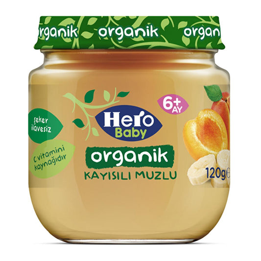 Hero Baby Organik: Apricot Banana Organic Baby Food -  Gluten-Free, No Added Sugar, Vitamin C Rich - 120g