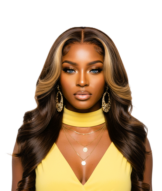 Brown Highlight 24' Transparent Luxurious Glueless HD Lace Frontal Body Wave Wig Closure Human Hair